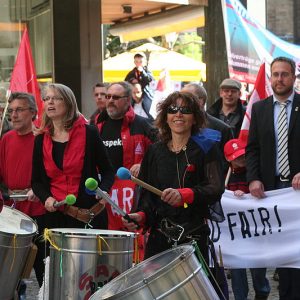 Solidarität, Fairness und zukunftsorientierter Umgang mit Energien waren Themen, zu denen engagierte Gewerkschaftler am 1. Mai in Minden Position bezogen. | Foto: Svenja Kracht