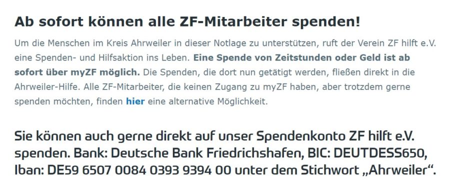 ZF sammelt für Flutopfer