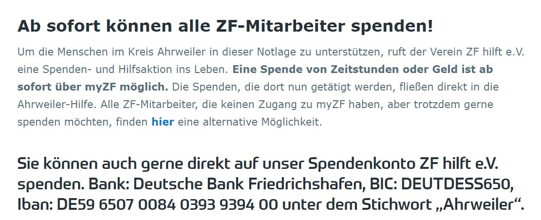 ZF sammelt für Flutopfer