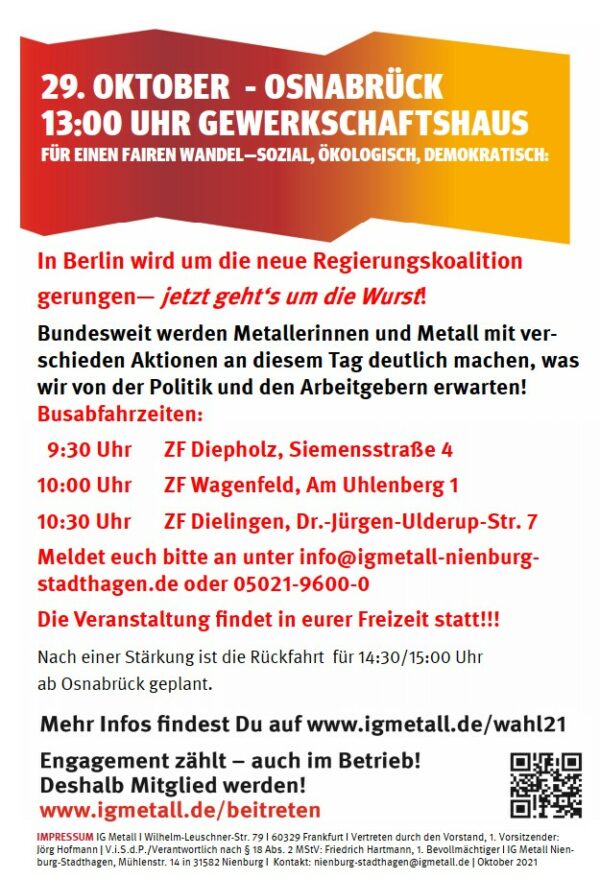 Ablauf 29. Oktober