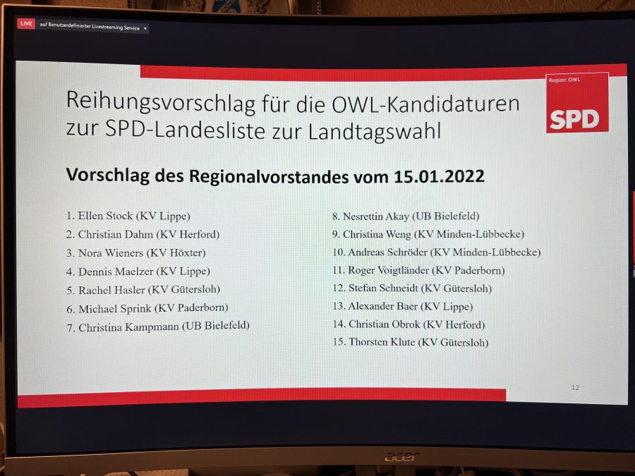 Liste zur NRW Landtagswahl 2023